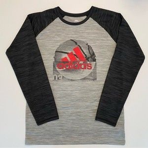 Adidas Long Sleeve Athletic Raglan Climalite Shirt Red Grey Black Basketball XL